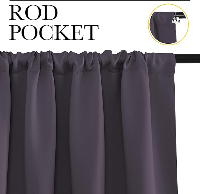 NICETOWN Blackout Curtains Window Draperies, Greyish Purple, Set of 2, 70 by 95 inches Long, Window Treatment Thermal Insulated Solid Room Darkening Drapes for Bedroom