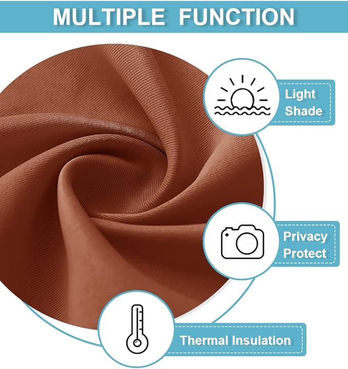 RYB HOME Blackout Cafe Curtains 30 inch Length, Short Light UV Heat Blocking Energy Saving Privacy Curtain Tiers for Basement Bathroom Kitchen Window, Width 29 by Length 30, Burnt Orange, 2 Panels
