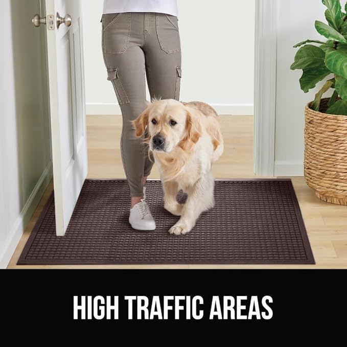 GORILLA GRIP® Ultra Absorbent Front Door Mat Outside Entrance, 47x35, Traps Dirt and Moisture, HydroABSORB Indoor Outdoor Doormat Holds Up to 6 Cups Water, Stain and Fade Resistant Welcome Mat, Coffee