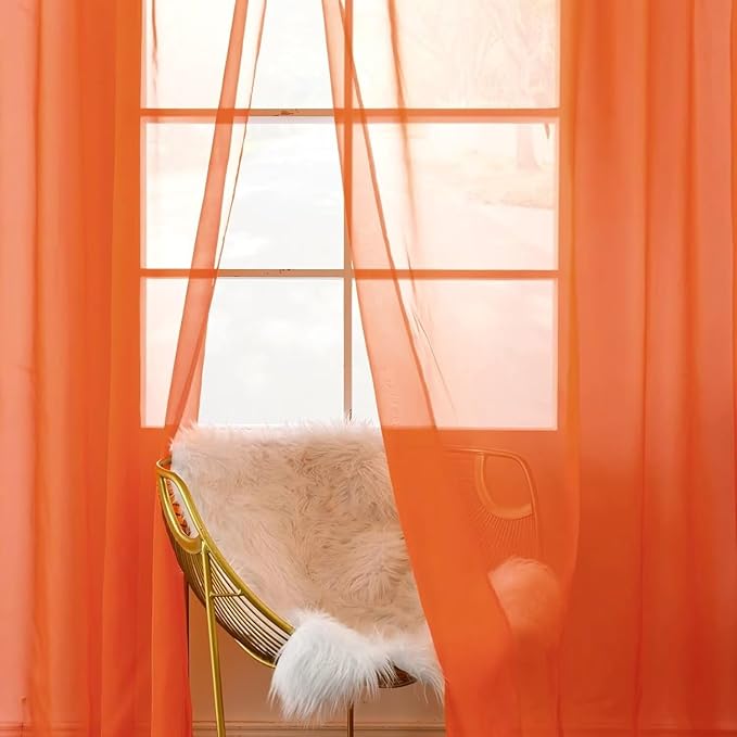 SpaceDresser Burnt Orange Sheer Curtains 4 Panels Rod Pocket Semi-Sheer Curtain 108 Inches Long Light Filtering Voile Window Drapes for Bedroom Living Room Kitchen, Each 52W x 108L