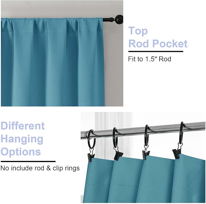 Simplebrand Ava Turquoise Blackout Curtains for Bedroom 84 Inch Length 2 Panels Set, Solid Thermal Insulated Privacy Nursery Window Treatment Curtains Blackout Drapes, W40 x L84 Inch, Turquoise