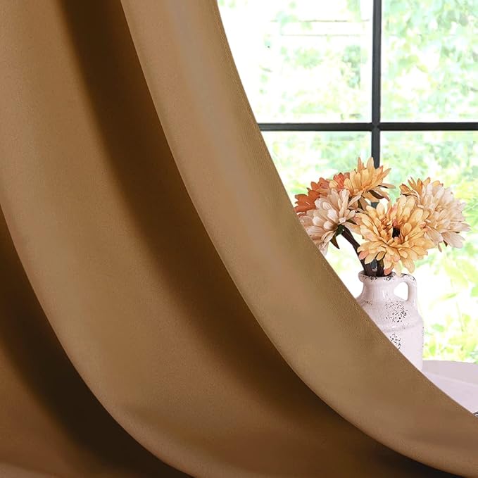 NICETOWN Sleek Blackout Curtains 72 inches Length for Windows, Noise Reducing and Block Draft Panels for Door Doorway Laundry Office Luxury Decor Theme (2 Panels, Gold Brown, W42 x L72 -Inch)