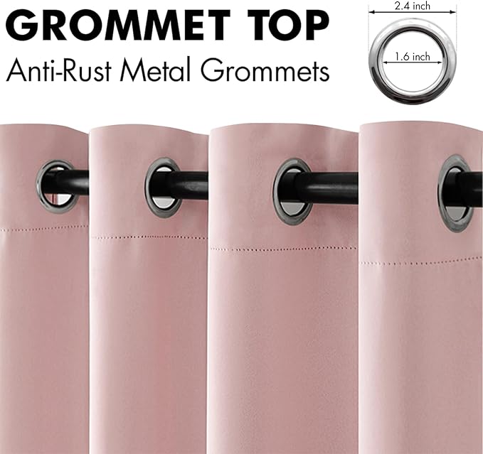 MIULEE Light Pink Room Darkening Curtains Thermal Insulated Drapes Solid Window Treatment Set Grommet Top Light Blocking Blackout Curtain for Living Room/Bedroom 2 Panels 66 x 84 inch Baby Pink