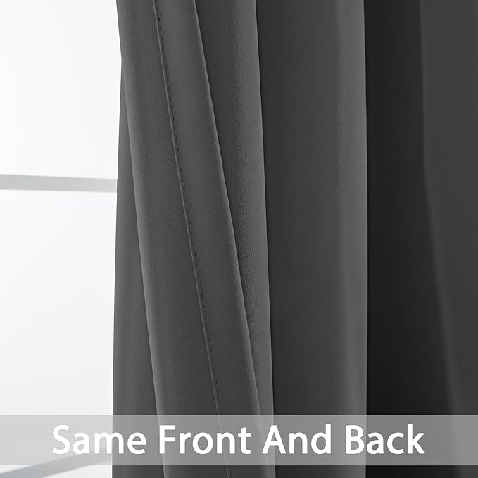 Yakamok 84 Inch Long Blackout Curtains for Bedroom, Thermal Insulated Room Darkening Curtains, Light Blocking Blackout Drapes for Living Room- 2 Panels,52x84 Inch, Charcoal Grey