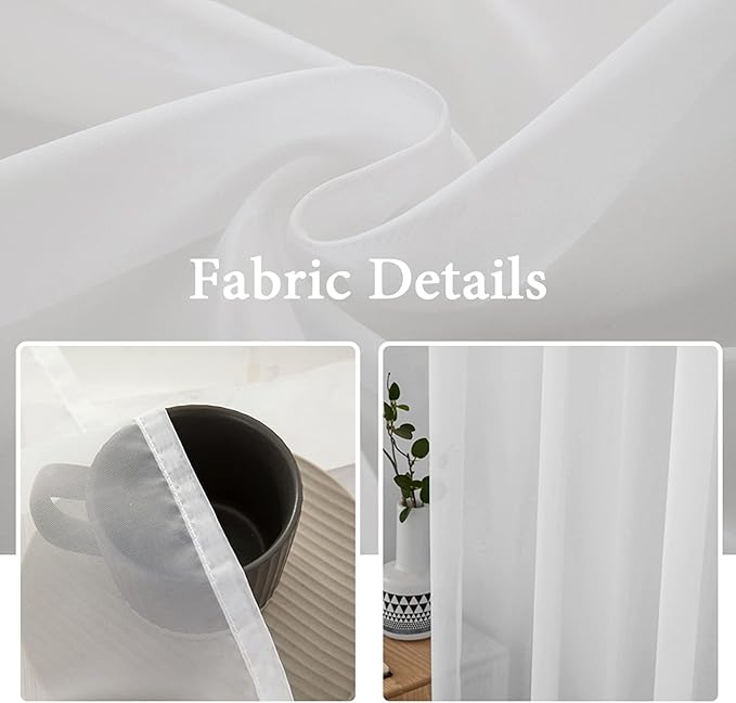MIULEE 2 Panels Solid Color White Sheer Window Curtains Elegant Window Voile Panels/Drapes/Treatment for Bedroom Living Room (54 X 105 Inches White)
