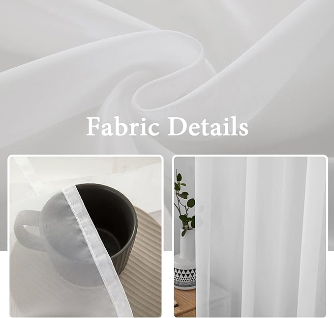 MIULEE 2 Panels Solid Color White Sheer Window Curtains Elegant Window Voile Panels/Draperies/Treatment for Bedroom Living Room (70 X 84 Inches White)