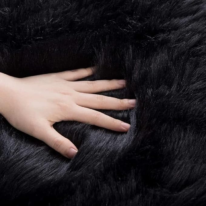 ORINOVA Black Washable Fluffy Area Rugs for Bedroom Shaggy Faux Sheepskin Fuzzy Fur Carpet for Living Room Hallway Nursery Rugs Runner 2x6