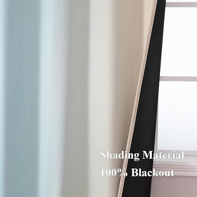 Estelar Textiler Aqua and Beige Room Darkening Blackout Curtains 84 Inch Length 2 Panels Set for Living Room, Thermal Insulated Ombre Light Blocking Grommet Blackout Drapes for Bedroom, 42Wx84L