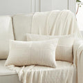 Fancy Homi 2 Packs Cream Lumbar Decorative Throw Pillow Covers 14x24 Inch for Living Room Couch Bed Sofa, Rustic Farmhouse Boho Home Decor, Soft Striped Corduroy Rectangle Accent Cushion Case 35x60 cm