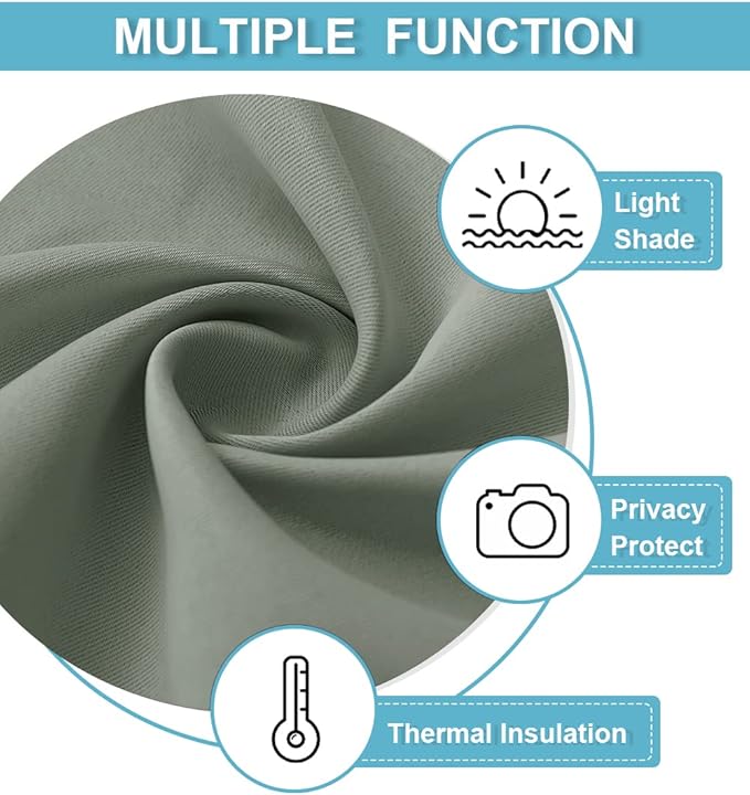 RYB HOME Short Blackout Curtains for Small Window, Sunmmer Heat Light Blocking Privacy Protection Curtains for Sunroom Laundry Room Stair Window, Width 52 by Length 36, Greyish Green, Set of 2