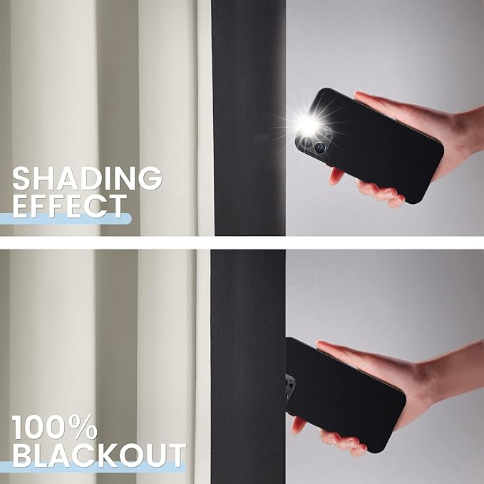 SimpleHome 100% Blackout Curtains for Bedroom,Thermal Insulated Cream Grommet Window Drapes Room Darkening Curtains for Living Room with Black Back,52 x 36 Inch,2 Panels