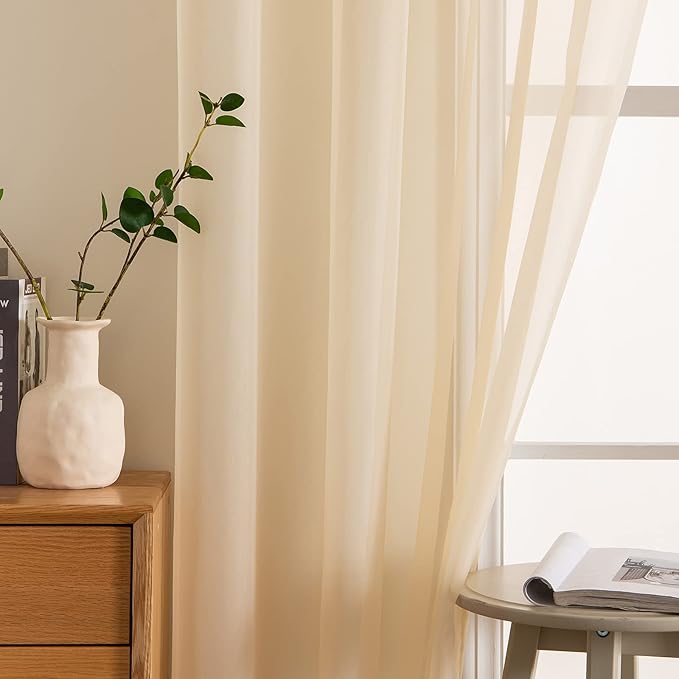 MIULEE 2 Panels Solid Color Sheer Window Curtains Elegant Window Voile Panels/Drapes/Treatment for Bedroom Living Room (54 X 63 Inches Cream Beige)