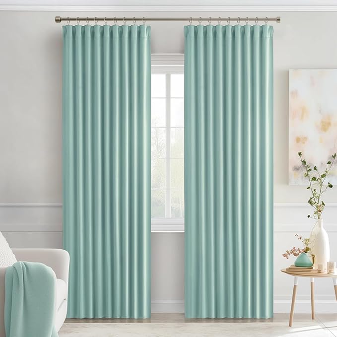 MIULEE Aqua Back Tab Blackout Curtains 84 Inch Length 2 Panels Set for Living Room Bedroom Privacy, Rod Pocket/Pinch Pleat Thermal Insulated Room Darkening Pleated Light Blocking Drapes