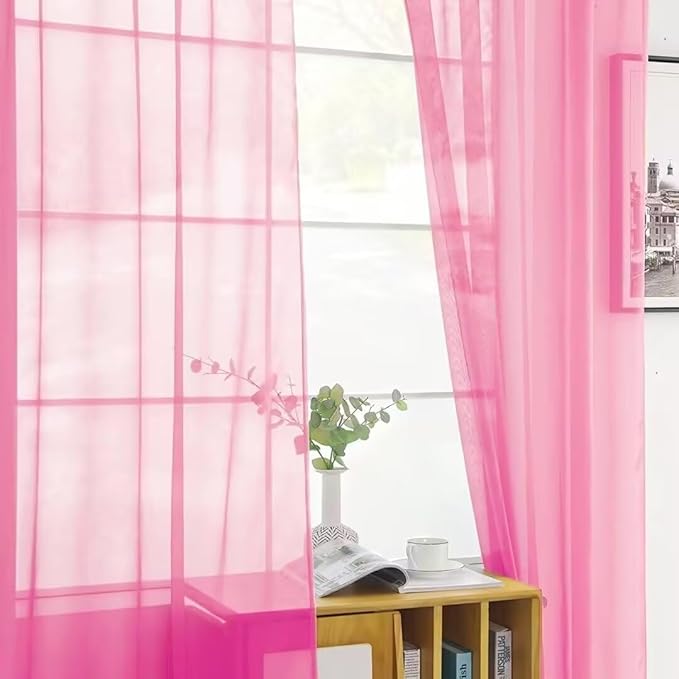 SpaceDresser Basic Rod Pocket Sheer Voile Window Curtain Panels Pink 1 Pair 2 Panels 60 Width 63 Inch Long for Kitchen Bedroom Children Living Room Yard（Pink, 60W x 63L）