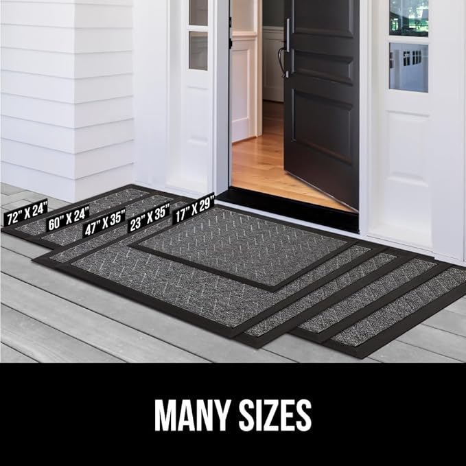 GORILLA GRIP 100% Waterproof All-Season WeatherMAX Doormat, 60x24, US Designed Natural Rubber, Stain and Fade Resistant, Low Profile Indoor Outdoor Door Mats, Easy Clean Patio Mat, Gray Diamond