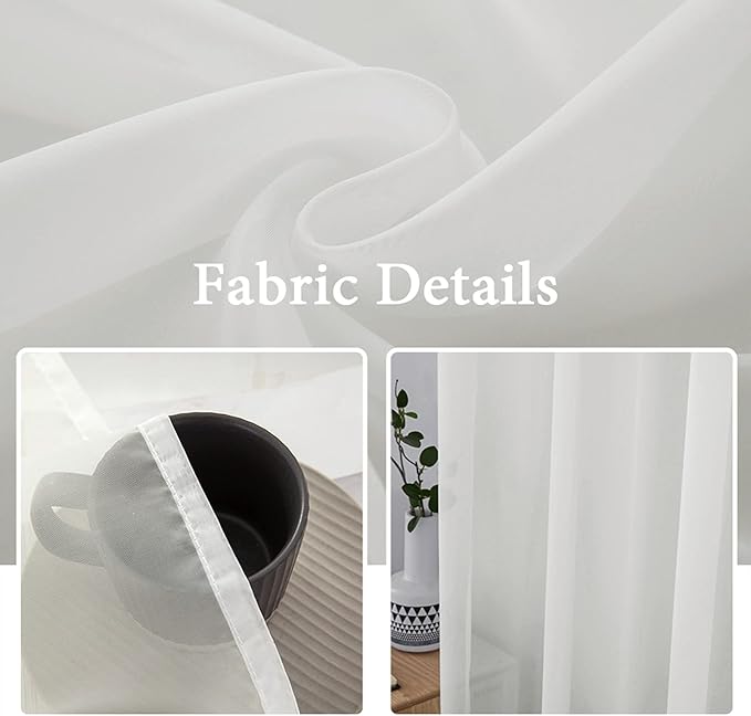 MIULEE 2 Panels Solid Color Sheer Window Curtains Elegant Window Voile Panels/Drapes/Treatment for Bedroom Living Room (54X63 Inches Ivory)