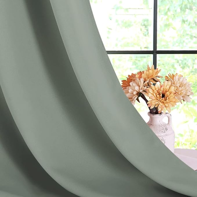 NICETOWN Modern Blackout Curtains Noise Reducing, Thermal Insulated and Privacy Room Darkening Drape Panels for Boy's Guest Room Door Small Short Window (Greyish Green, 2 Panels, W42 x L54 -Inch)