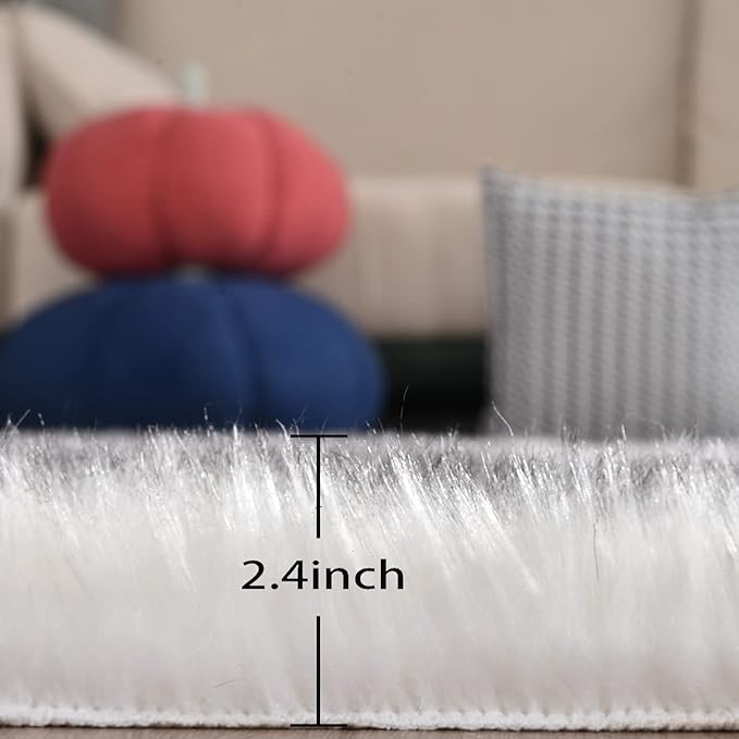 ORINOVA White and Grey Round Rugs 6ft Circle Furry Rug for Living Room Washable Shag Faux Sheepskin Fluffy Fur Rugs for Bedroom Nursery Rug