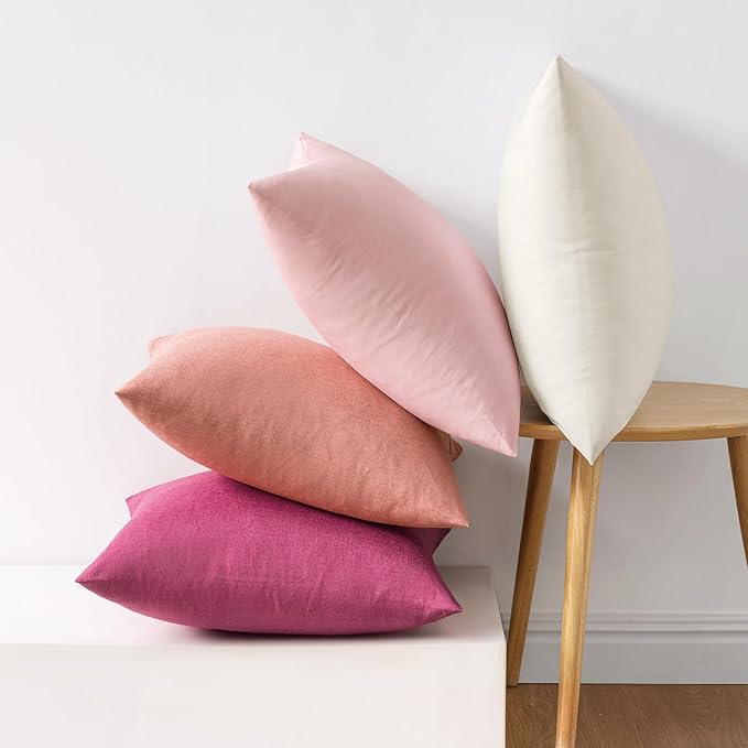 MIULEE Pack of 4 Decorative Outdoor Throw Pillow Covers Linen Waterproof Pillow Covers Spring Valentine Farmhouse Cushion Cases for Patio Garden Tent Balcony Couch Sofa 18x18 inch Pink