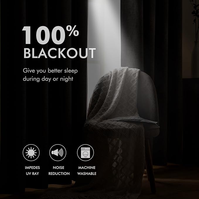 MIULEE 100% Blackout Linen Textured Curtains for Bedroom 104 Inches Extra Long Thermal Insulated Natural Beige Grommet Room Darkening Curtains & Drapes Luxury for Living Room Nursery (2 Panels)