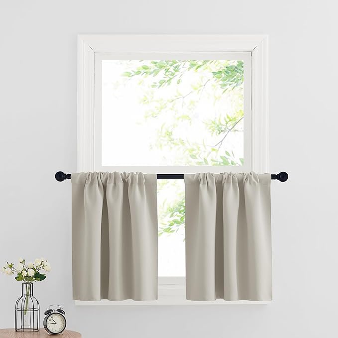 RYB HOME Cafe Curtains 24 inch Length, RV Curtains for Camper Windows, Mini Short Small Insulating Light UV Heat Blocking Privacy Half Window Tiers, Width 29 by Length 24, Natural, 2 Panels
