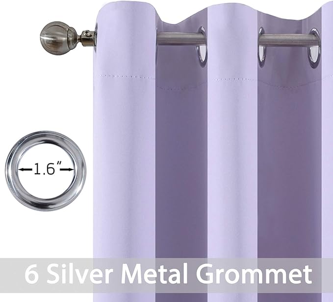 Yakamok Blackout Curtains for Bedroom - Grommet Thermal Insulated Room Darkening Curtains for Living Room, Set of 2 Panels (38 x 45Inch, Lilac)