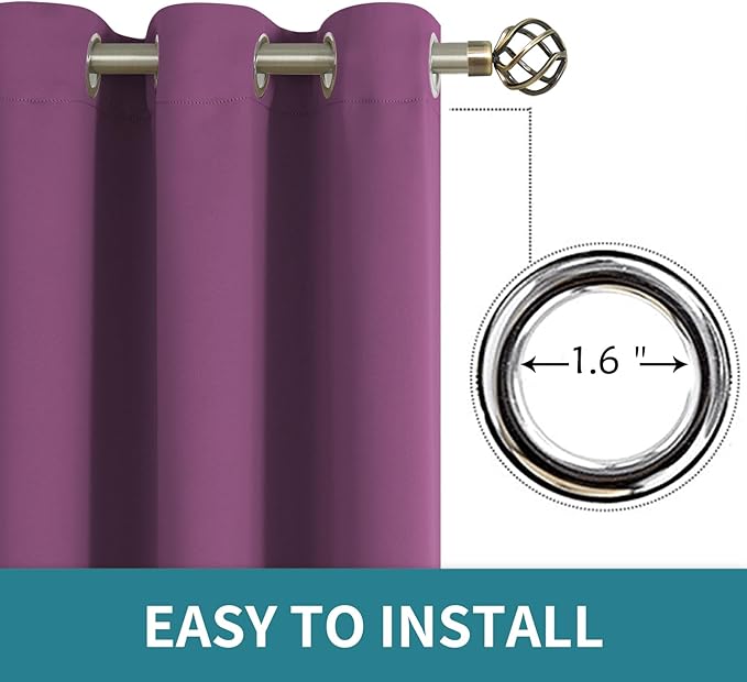 BGment Room Darkening Curtains 63 Inches Long - Grommet Thermal Insulated Drapes Window Treatment Curtains for Bedroom, 2 Panels, 42 x 63 Inch, Eggplant Purple