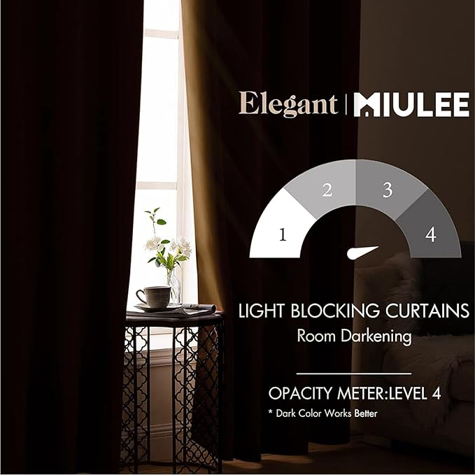 MIULEE Blackout Room Darkening Curtains Thermal Insulated Drapes Solid Window Treatment Set Grommet Top Light Blocking Curtain for Living Room/Bedroom 2 Panels 52 x 84 inch Length Golden Brown