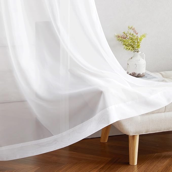 NICETOWN White Sheer Curtains 84 inches Long - Home Decoration Grommet Airy & Lightweight Elegant Window Treatments with Light Filtering for Bedroom/Living Room (2 Panels, W54 x L84)