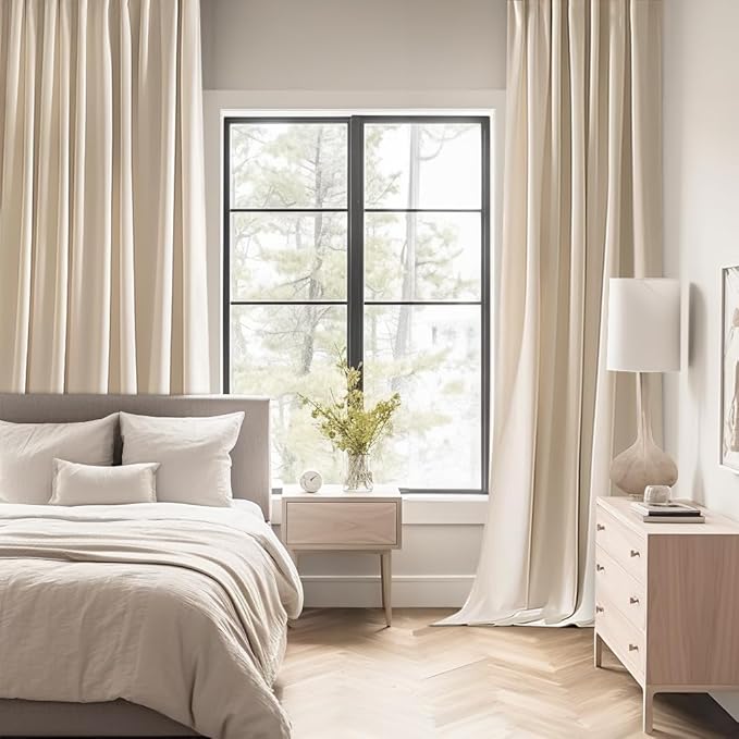 MIULEE Back Tab Cream Beige Curtains 102 Inch Long 2 Panels Set for Living Room Bedroom, Ivory Rod Pocket/Pinch Pleated Light Blocking Thermal Insulated Room Darkening Floor to Ceiling Blackout Drapes