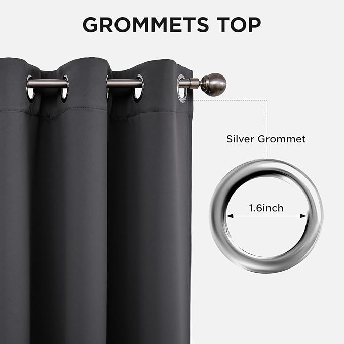 Joydeco Blackout Curtains 95 Inches Long 1 Panel, Thermal Insulated Long Curtains& Drapes 1 Piece, Room Darkening Grommet Drapes for Living Room Bedroom Window (W70 x L95 Inch, Dark Grey)