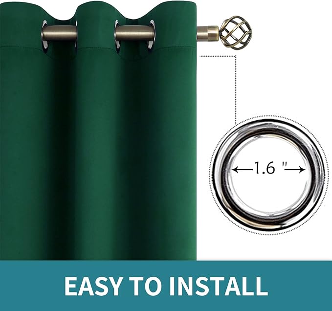 BGment Blackout Curtains for Bedroom - Grommet Thermal Insulated Room Darkening Curtains for Living Room, Set of 2 Panels (52 x 72 Inch, Emerald Green)