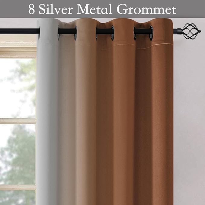 SimpleHome Ombre Room Darkening Curtains for Bedroom, Gradient Burnt Orange to Grey White Light Blocking Thermal Insulated Grommet Window Curtain/Drapes for Living Room,2 Panels, 52x84 inches Length