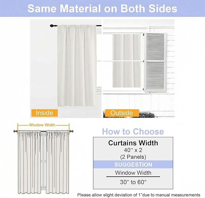 Simplebrand Ava Light Beige Short Light Filtering Curtains for Bedroom 54 Inches Long 2 Panels Set, Solid Thermal Insulated, Energy Saving Window Treatment Curtains Light Filtering, W40 x L54 Inch