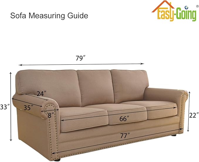 Easy-Going Stretch Sofa Slipcover 1-Piece Sofa Cover Furniture Protector Couch Soft with Elastic Bottom for Kids, Polyester Spandex Jacquard Fabric Small Checks (Sofa, Khaki)