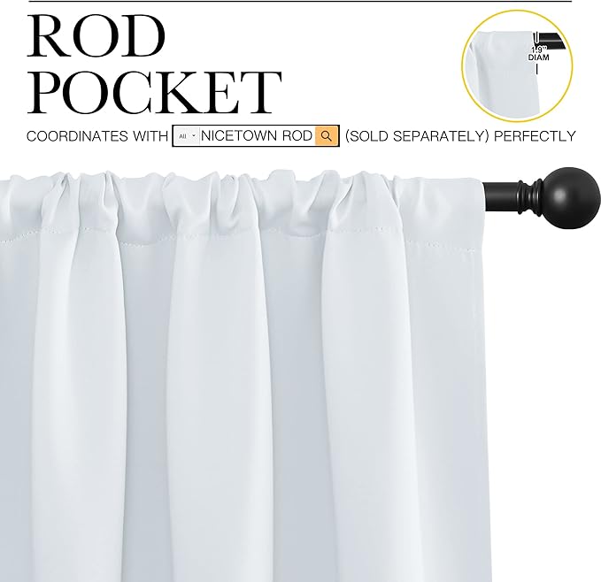 NICETOWN Bedroom Window Curtain Panels - Window Treatment Thermal Insulated Rod Pocket Room Darkening Curtains/Drapes for Patio Door (Greyish White, 2 Panels, 70 in x 95 in (W x L))