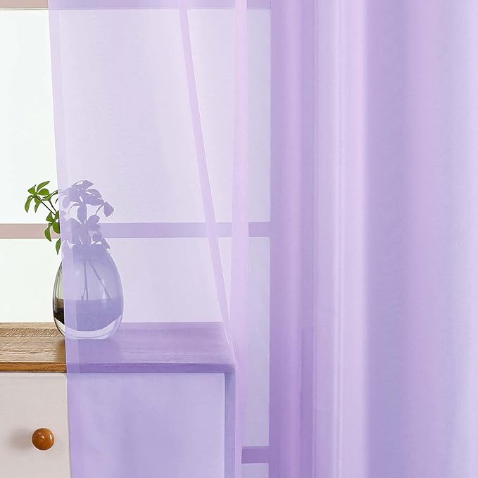 Small Sheer Curtains Tier 24 Inches Length 2 Pieces, Light Filtering Cafe Curtains for Living Room Bathroom, Modern Window Treatments Dual Rod Pocket Panels, Lavender, 2X42Wx24L Inches
