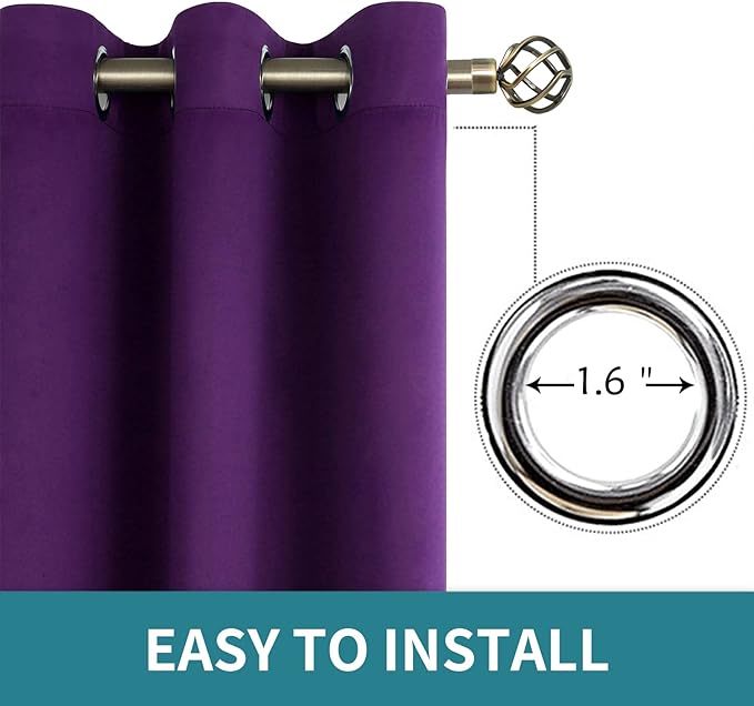 BGment Blackout Curtains - Grommet Thermal Insulated Room Darkening Bedroom and Living Room Curtain, Set of 2 Panels (52 x 54 Inch, Royal Purple)