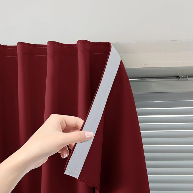 Self Adhesive Curtains, Stick Curtain Blackout Shades Window Cover Curtains for Living Room No Drilling, 35" W X 59" L, Burgundy, 1 Panel