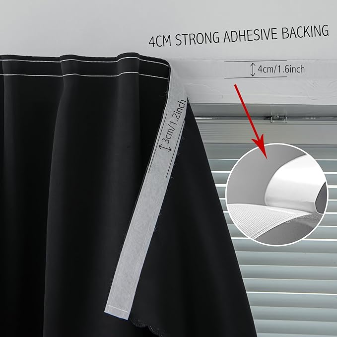 Adhesive Blackout Curtains- Self Stick Shades Window Blinds Curtains No Rod Needed Easy to Hang Curtains, Use for Bedroom, Living Room, Dining Room, Kitchen, Home Office, 47"W X 79"L, Black, 1 Panel