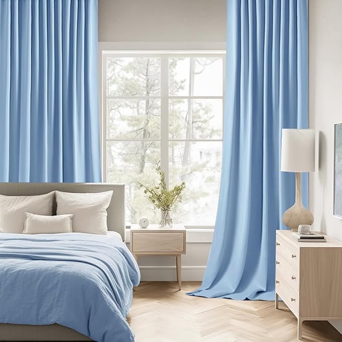 MIULEE Sky Blue Back Tab Blackout Curtains 90 Inches Long 2 Panels Set for Living Room Bedroom Privacy, Rod Pocket/Pinch Pleat Thermal Insulated Room Darkening Pleated Light Blocking Drapes