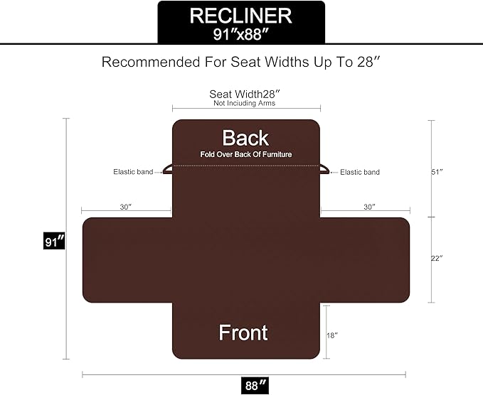 U-NICE HOME Recliner Chair Covers Reversible Chair Cover Pet Covers for Dogs with Elastic Straps Water Resistant Diamond Quilted (28''Recliner Oversized, Chocolate/Taupe)