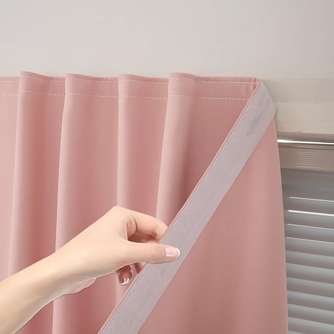 Self Adhesive Curtains, Stick Curtain Blackout Shades Window Cover Curtains for Living Room No Drilling, 59" W X 96" L, Pink, 1 Panel