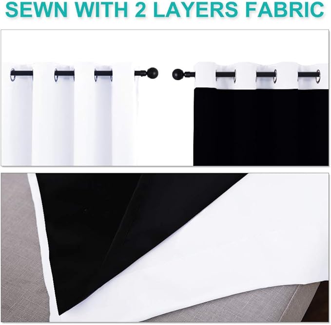 NICETOWN White 100% Blackout Curtains for Windows, Pack of 2, 52 inches W x 102 inches L, Super Heavy-Duty Black Lined Total Darkness Drapes for Bedroom, Privacy Assured Window Treatment for Patio