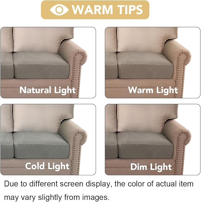 H.VERSAILTEX Super Stretch Couch Cushion Covers Sofa Cushion Slipcovers Jacquard Fabric Individual Seat Couch Slipcover Sets for Pets with Elastic Bottom(3 Packs Cushion Sofa Covers, Taupe)