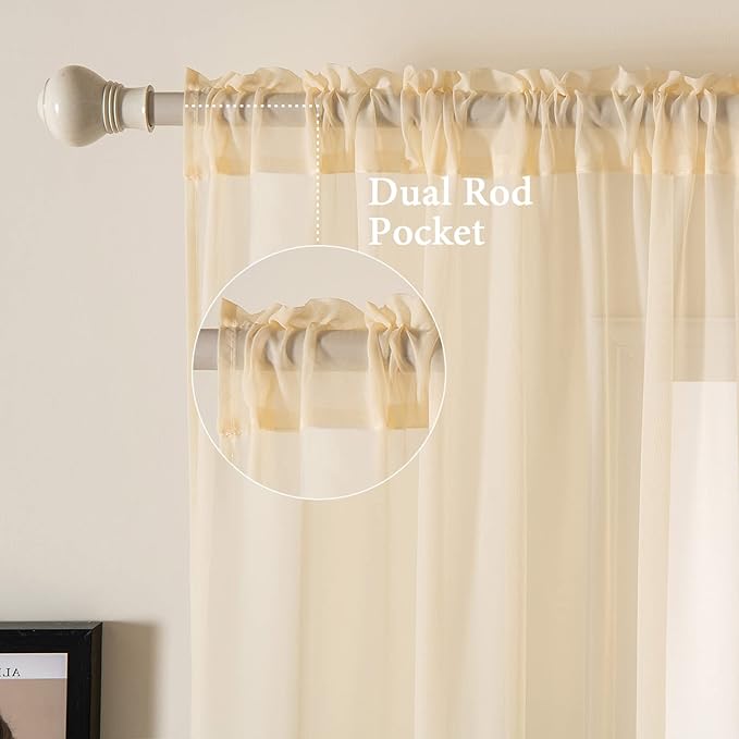 MIULEE 2 Panels Solid Color Sheer Window Curtains Elegant Window Voile Panels/Drapes/Treatment for Bedroom Living Room (54 X 120 Inches Cream Beige)