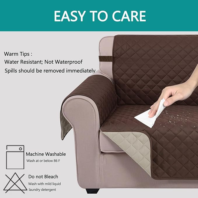 U-NICE HOME Recliner Chair Covers Reversible Chair Cover Pet Covers for Dogs with Elastic Straps Water Resistant Diamond Quilted (23''Armchair, Coffee/Beige)