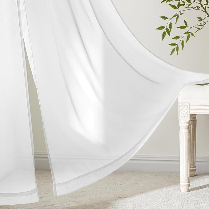 MIULEE White Sheer Curtains 84 Inches Long, 4 Panels Set, Light Filtering Rod Pocket Voile Drapes for Living Room and Bedroom, Airy Soft Fabric Window Treatments, 54 x 84 Inches