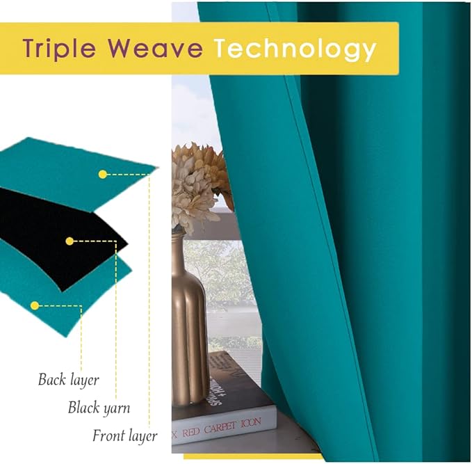 NICETOWN ROM Darkening Curtains 45 inch Length 2 Panels, Thermal Insulated Grommet Blackout Curtains for Modern Casual Elegant Bedroom Kids Room Theme Decoration (Peacock Teal, 2 Pieces, W42)