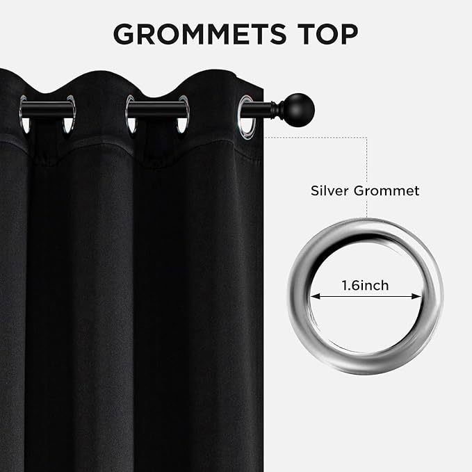 Joydeco Blackout Curtains 95 Inch Length 2 Panels Set, Thermal Insulated Long Curtains& Drapes 2 Burg, Room Darkening Grommet Drapes for Living Room Bedroom Window (W52 x L95 Inch, Black)